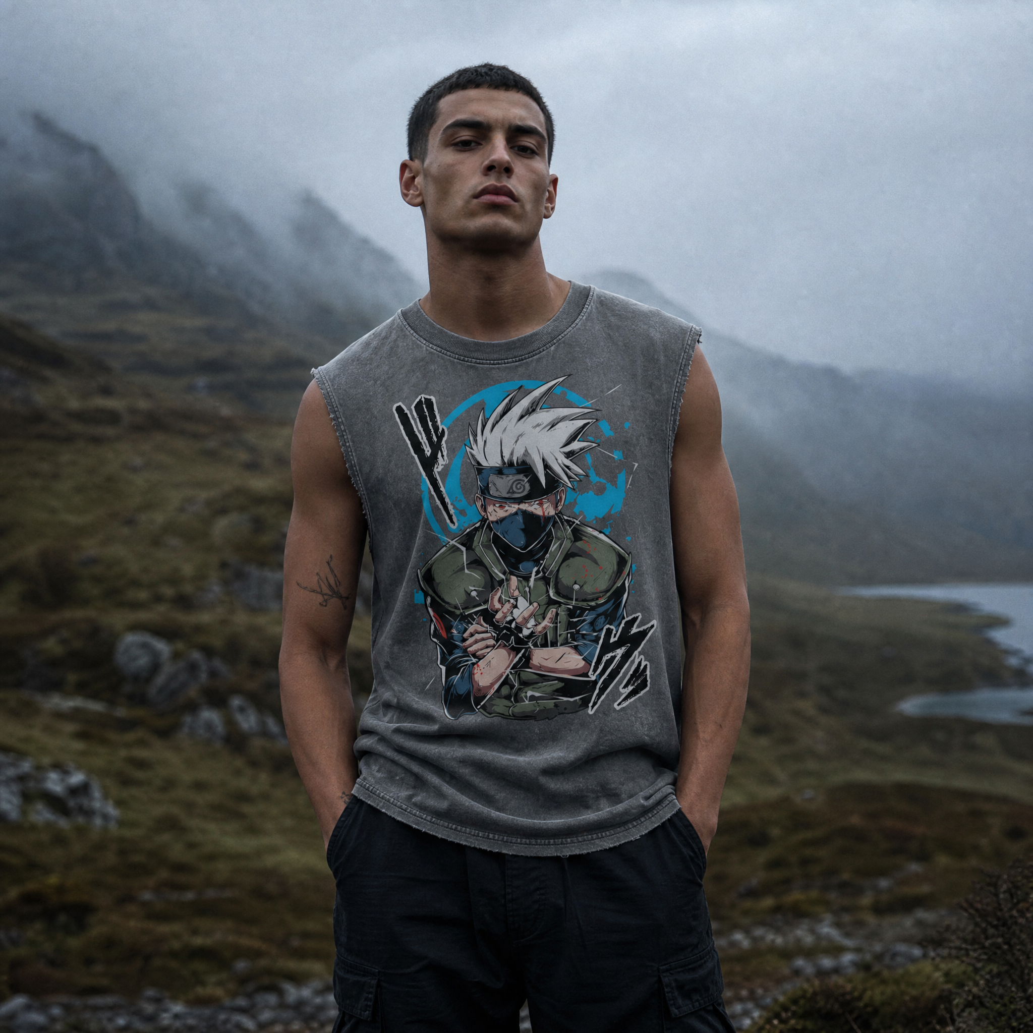 Kakashi Hatake Snow Washed Frayed Hem Tank Top